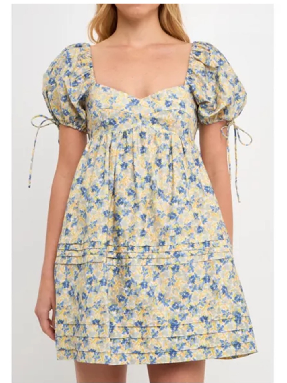 English Factory Floral Babydoll Mini Dress in Yellow & Blue Size S